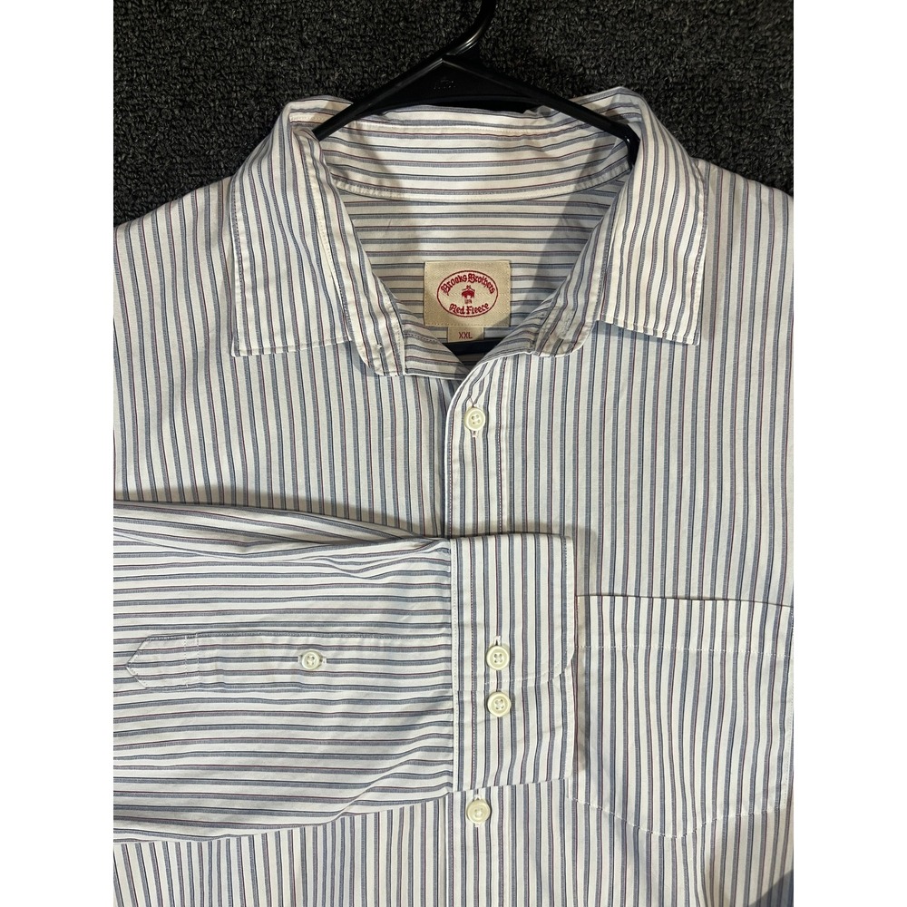 Brooks Brothers Red Fleece Mens XXL Blue Red Striped Btn Dwn Shirt Long Sleeve